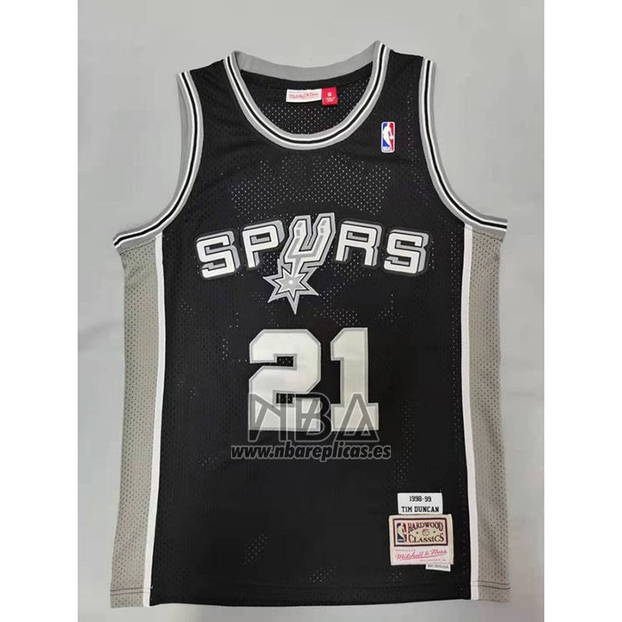 Camiseta San Antonio Spurs Tim Duncan NO 21 Mitchell & Ness 1998-99 Negro2